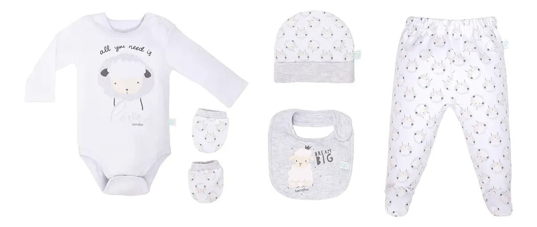 Set Bambino Unisex 5 Piezas 100% Algodón (0 a 3 meses)